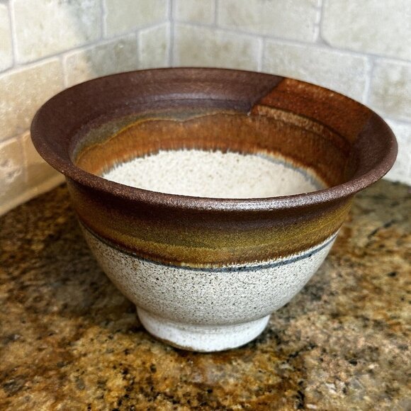 Michael Obranovich Stoneware Pottery Bowl Earthtones Spotted Signed 7.5" X 5.2" - Picture 4 of 12